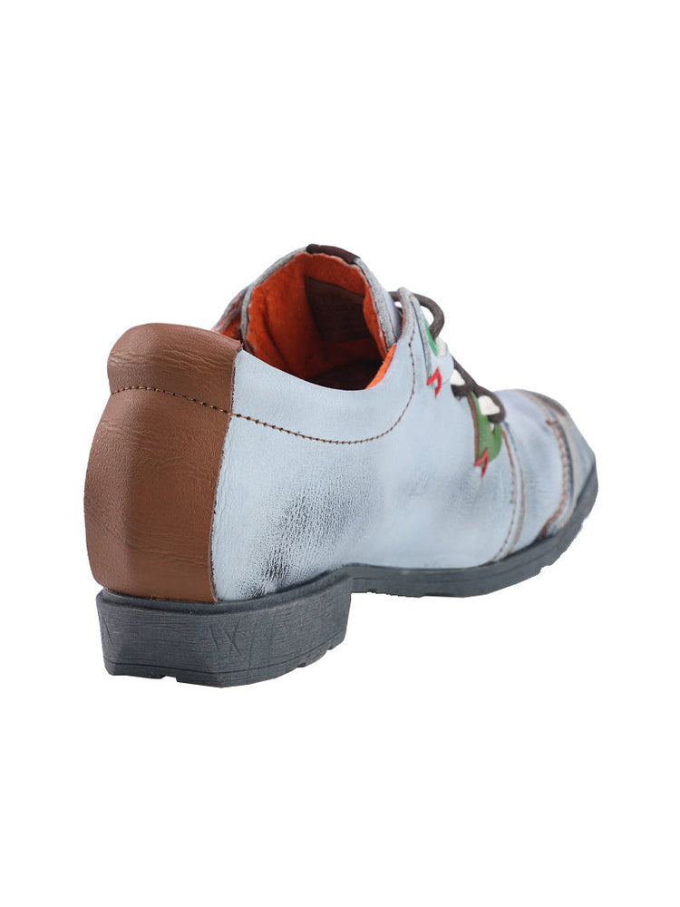 TMA EYES MAiA Hand Stitched Leather Shoes   Retro Lace-Up Low Heel Casual