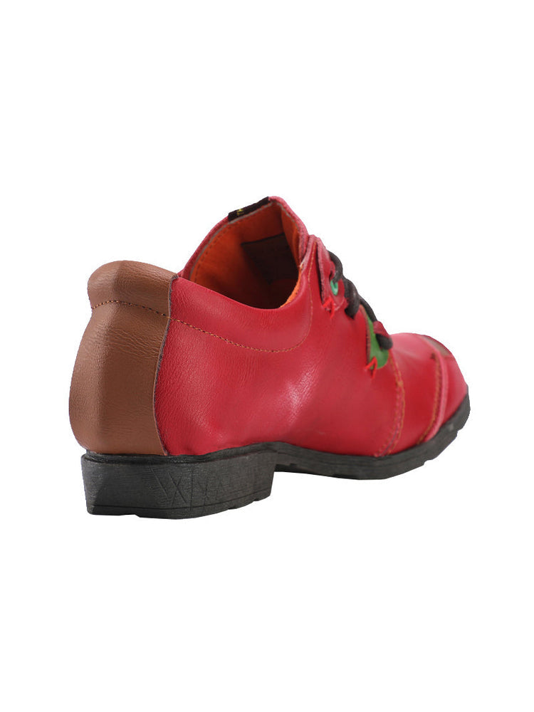 TMA EYES MAiA Hand Stitched Leather Shoes   Retro Lace-Up Low Heel Casual