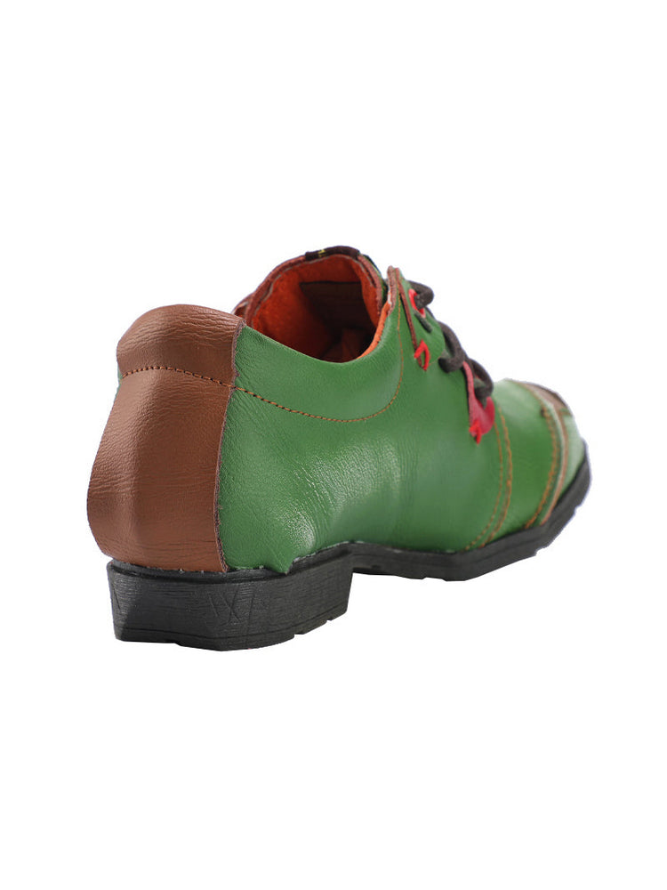 TMA EYES MAiA Hand Stitched Leather Shoes   Retro Lace-Up Low Heel Casual