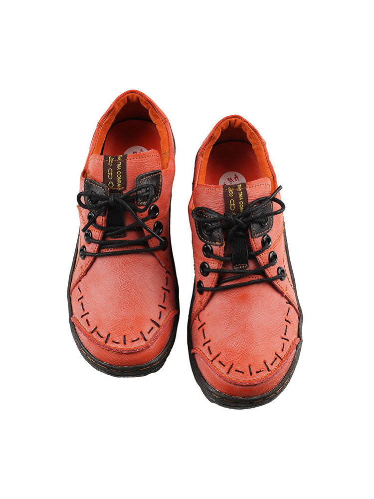 TMA EYES Women's Leather Sneakers Hand Stitched Comfort Casual Footwear