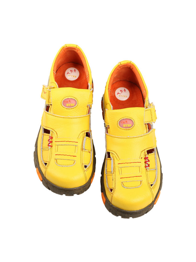 TMA EYES Hand Stitched Leather Casual Shoes  Hollow Breathable Hook & Loop