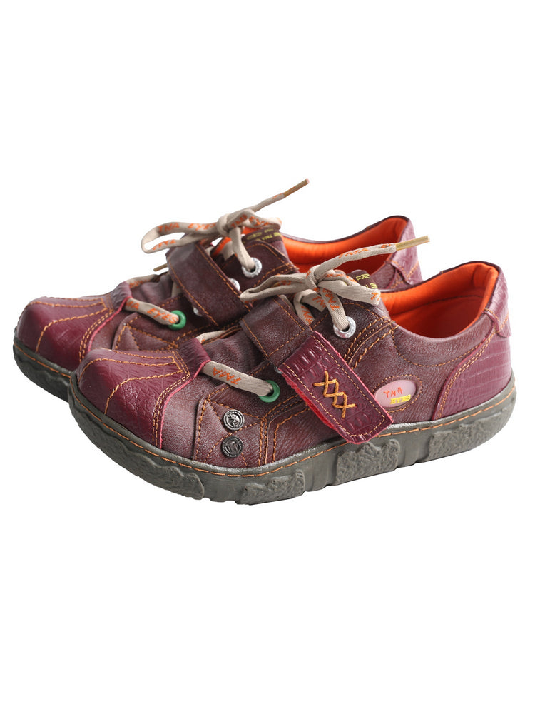 TMA EYES Hand Stitched Flats Plus Size  Leather & Washed PU Comfort Shoe