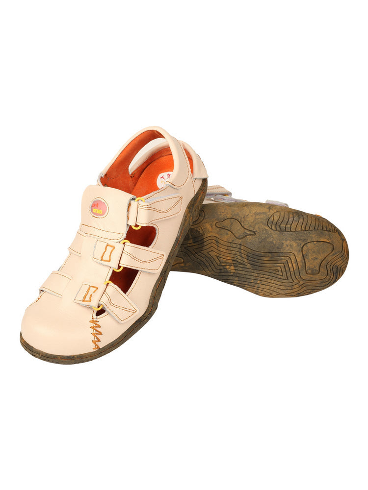 TMA EYES Women's Leather Sandals   Closed-Toe Hook & Loop Summer Comfort