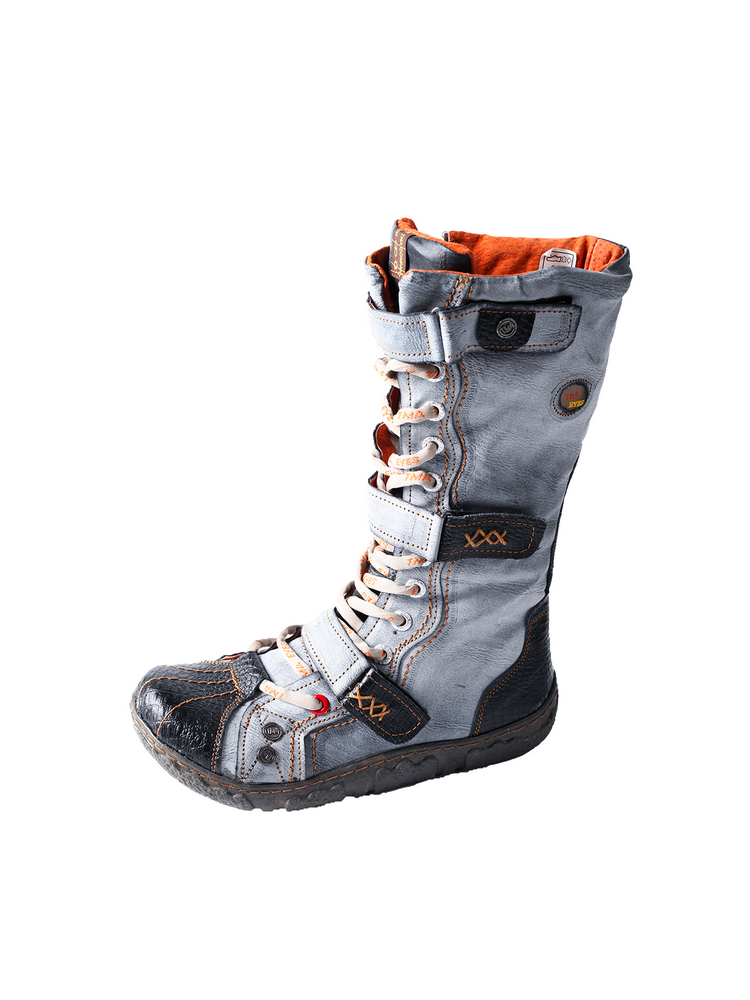 TMA EYES Winter Washed PU Leather Flat Boots Strap-Accent Plus Size