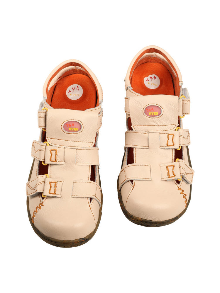 TMA EYES Women's Leather Sandals   Closed-Toe Hook & Loop Summer Comfort