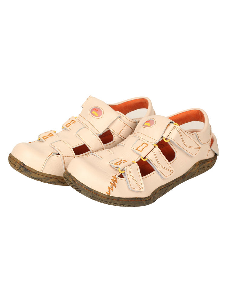 TMA EYES Women's Leather Sandals   Closed-Toe Hook & Loop Summer Comfort