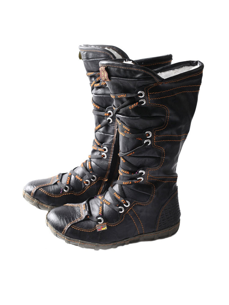 TMA EYES Snake-Embossed Tall Boots  Leather & PU Upper Women's Fashion Boot