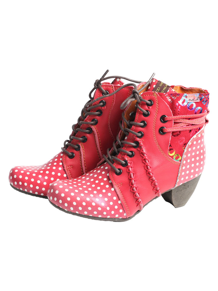 TMA EYES Polka Dot Leather Boots  Moccasin Hand Stitched Women's Casual