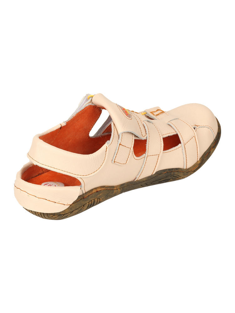 TMA EYES Women's Leather Sandals   Closed-Toe Hook & Loop Summer Comfort