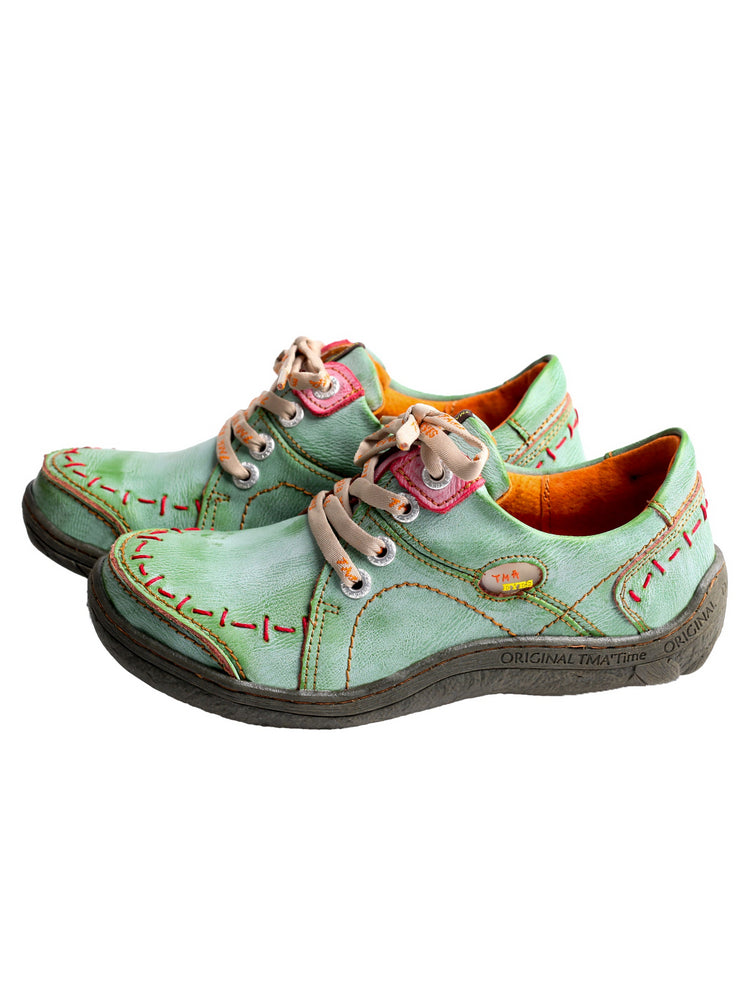 TMA EYES Women's Leather Sneakers Hand Stitched Comfort Casual Footwear