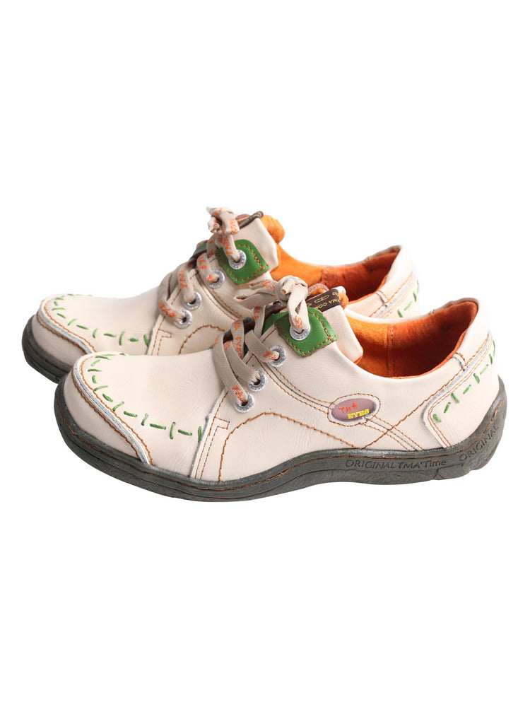 TMA EYES Women's Leather Sneakers Hand Stitched Comfort Casual Footwear