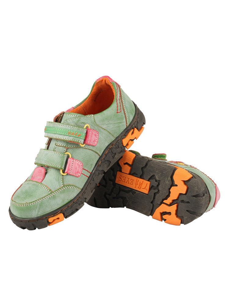 TMA EYES Women's Leather Walking Shoes   Hook & Loop Comfort Casual Flats