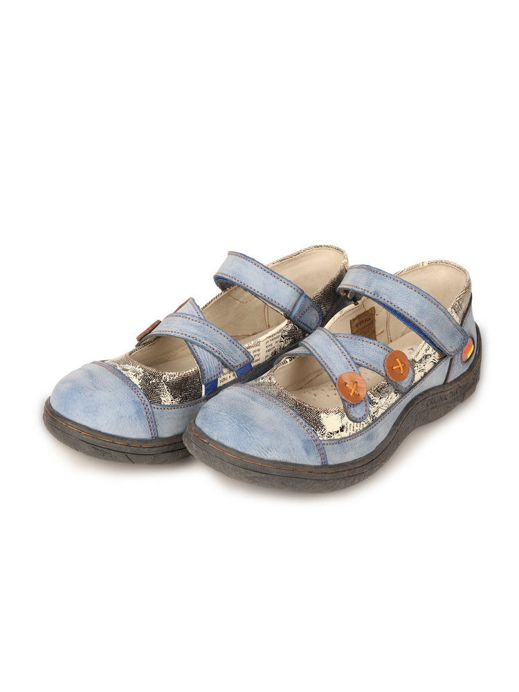 TMA EYES Leather Flat Shoes  Women's Button Criss-Cross Strap Casual