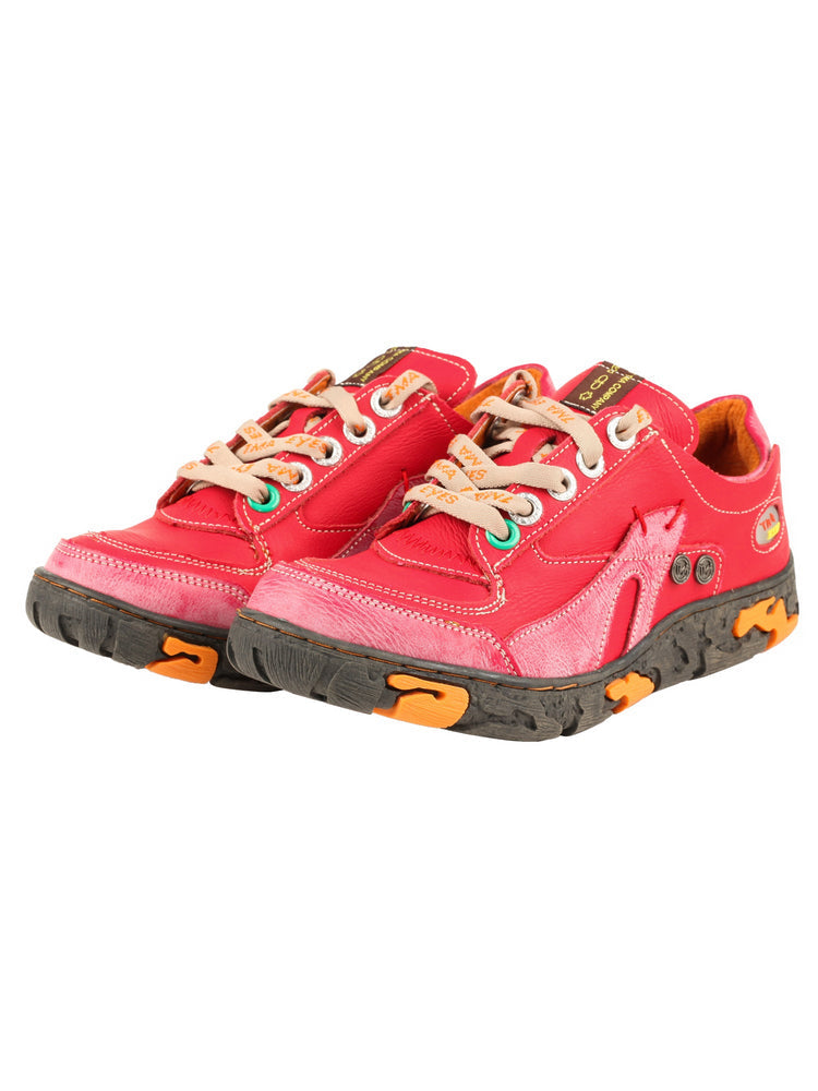 TMA EYES Women's Leather Patchwork Casual Shoes   Lace-up Fashion Sneaker