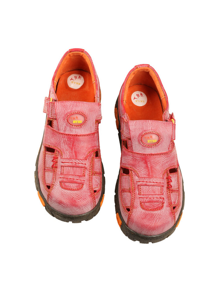 TMA EYES Hand Stitched Leather Casual Shoes  Hollow Breathable Hook & Loop