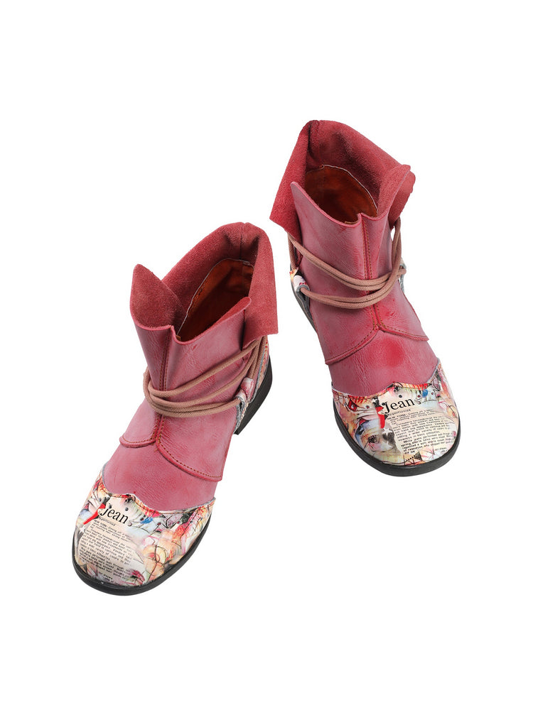 TMA EYES Women's Lace-Up Leather Loafers  Ankle Boot Style Flat Shoes