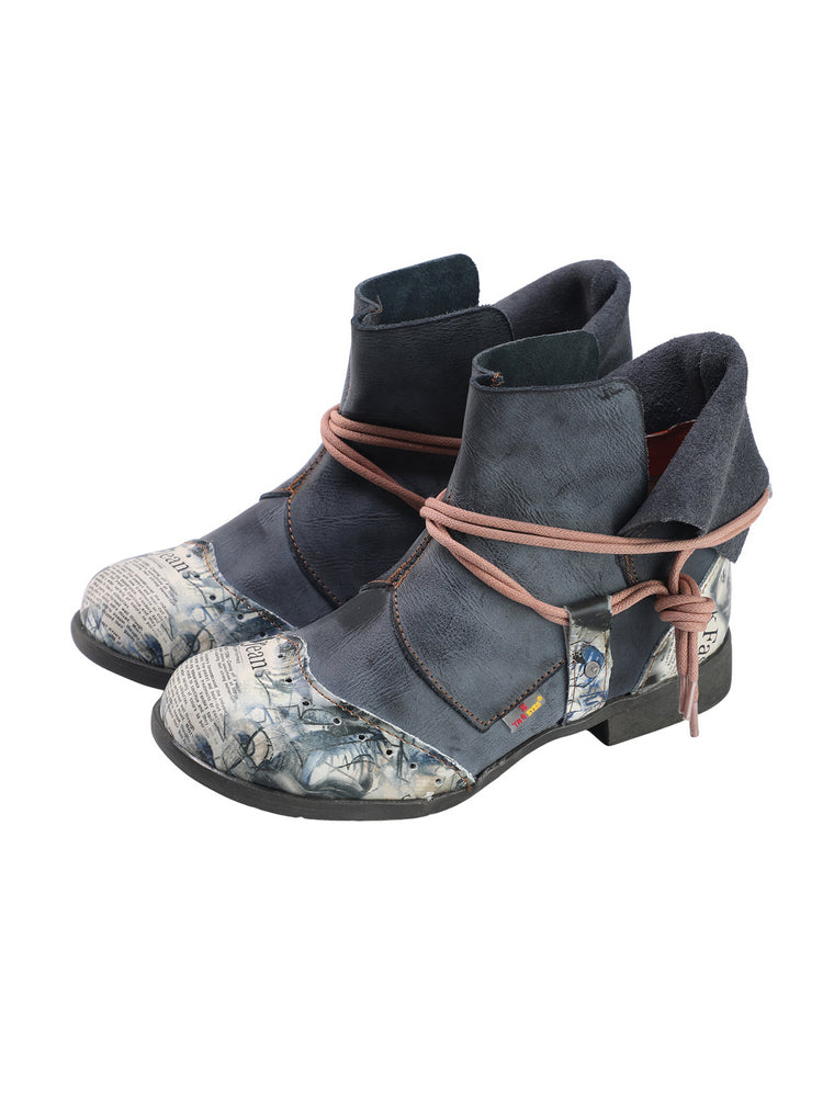 TMA EYES Women's Lace-Up Leather Loafers  Ankle Boot Style Flat Shoes