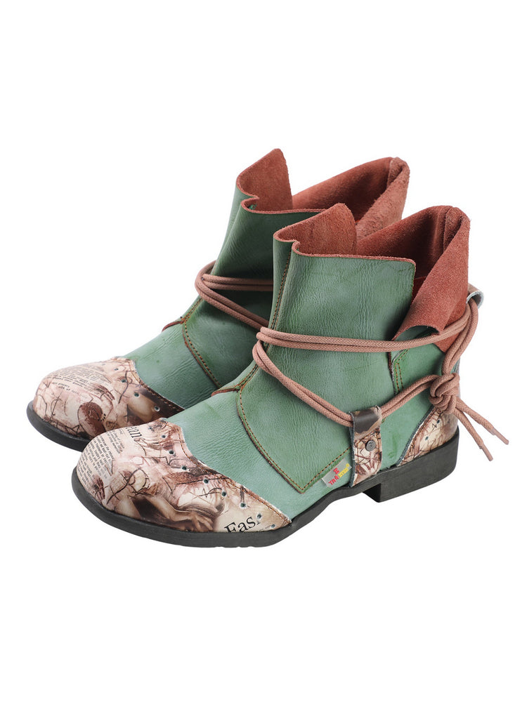 TMA EYES Women's Lace-Up Leather Loafers  Ankle Boot Style Flat Shoes