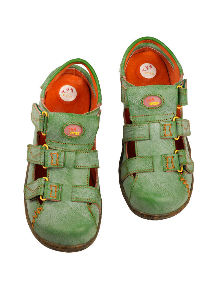 TMA EYES Women's Leather Sandals   Closed-Toe Hook & Loop Summer Comfort