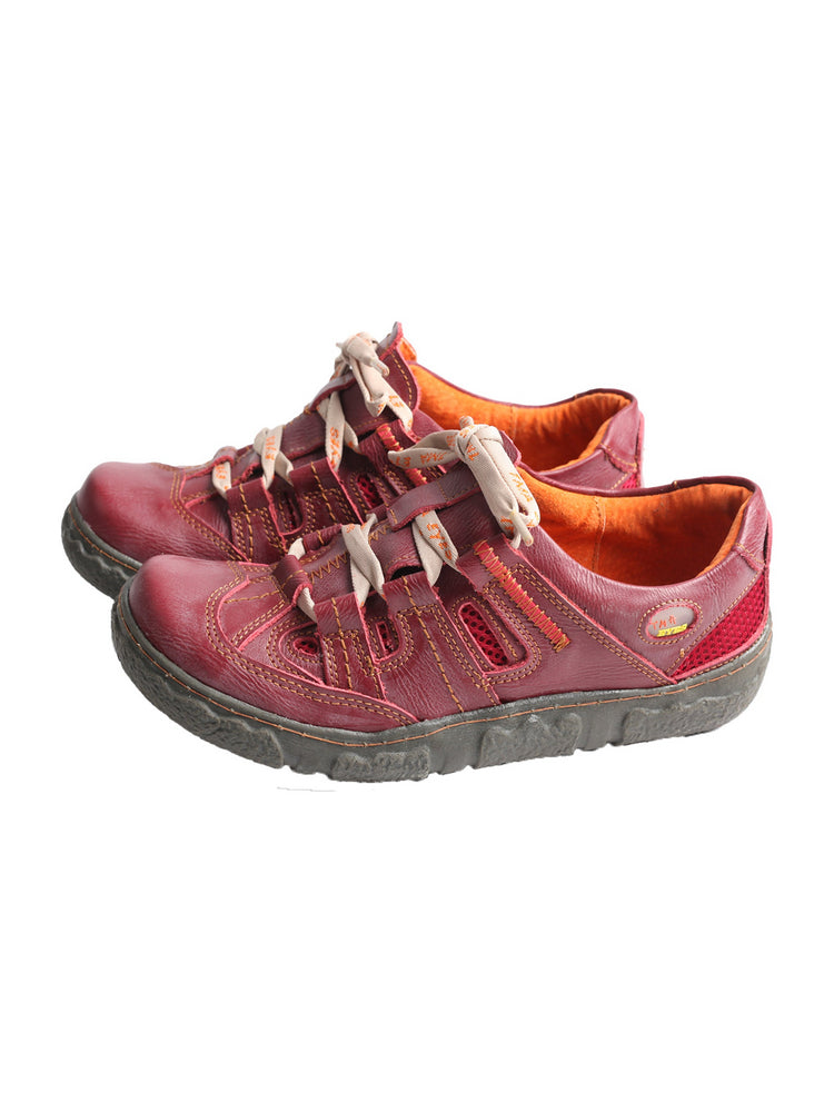 TMA EYES Women's Breathable Mesh Sneakers  Leather Lace-up Casual Shoes