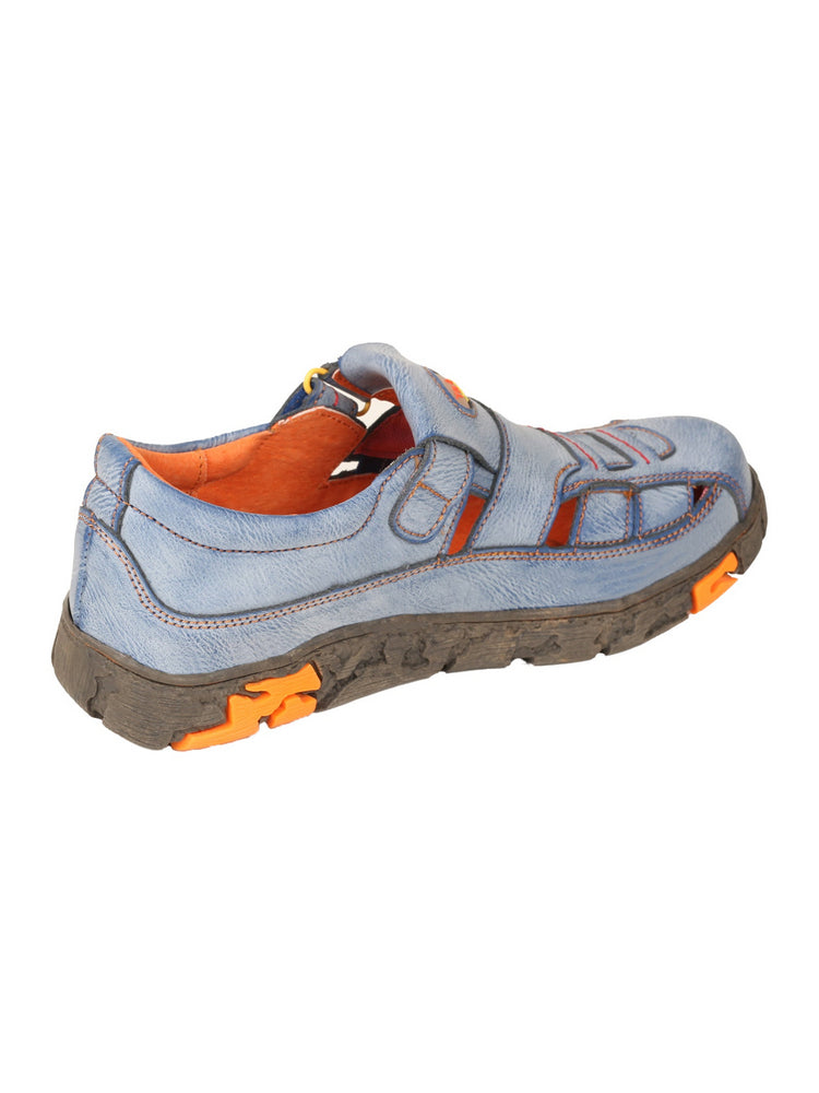 TMA EYES Hand Stitched Leather Casual Shoes  Hollow Breathable Hook & Loop