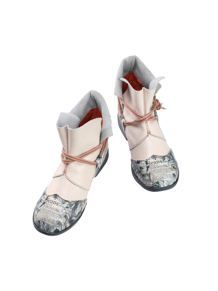 TMA EYES Women's Lace-Up Leather Loafers  Ankle Boot Style Flat Shoes