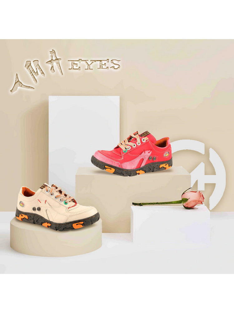 TMA EYES Women's Leather Patchwork Casual Shoes   Lace-up Fashion Sneaker