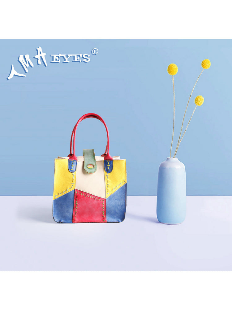 TMA EYES Multi-color Patchwork Handbag: Women's Contrasting New Tote Bag, Lightweight Commute, Fashionable High-End Ladies Bag