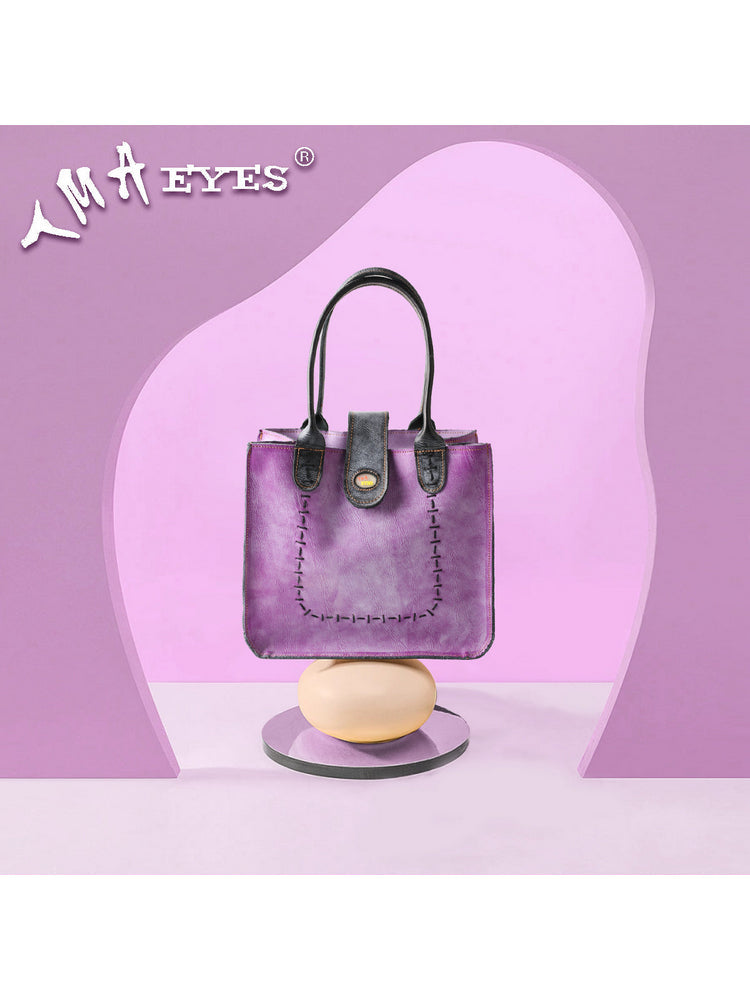 TMA EYES New Handcrafted Color-Blocked Genuine Leather Tote Bag: Perfect for School, Work, and Commuting