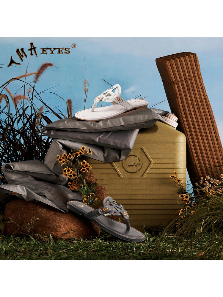 TMA EYES Top-Grain Leather Sandals  Slip-on Flat Beach Outdoor Comfort