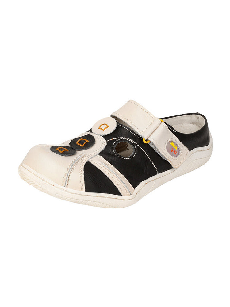 TMA EYES Hand-Stitched Color-Block Sandals   Hollow Velcro Slip-On Women's