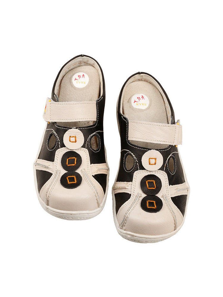 TMA EYES Hand-Stitched Color-Block Sandals   Hollow Velcro Slip-On Women's