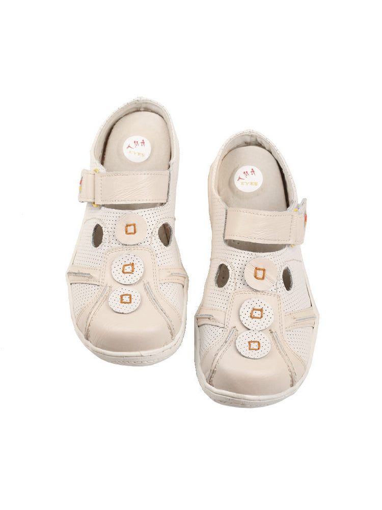 TMA EYES Hand-Stitched Color-Block Sandals   Hollow Velcro Slip-On Women's