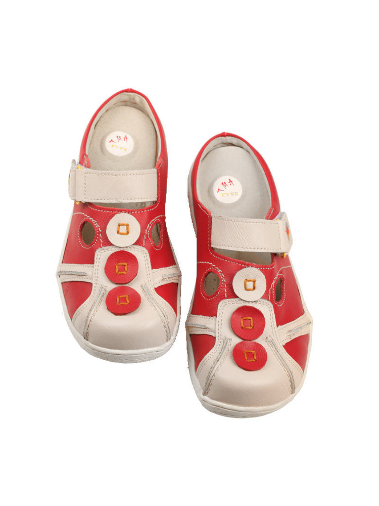 TMA EYES Hand-Stitched Color-Block Sandals   Hollow Velcro Slip-On Women's