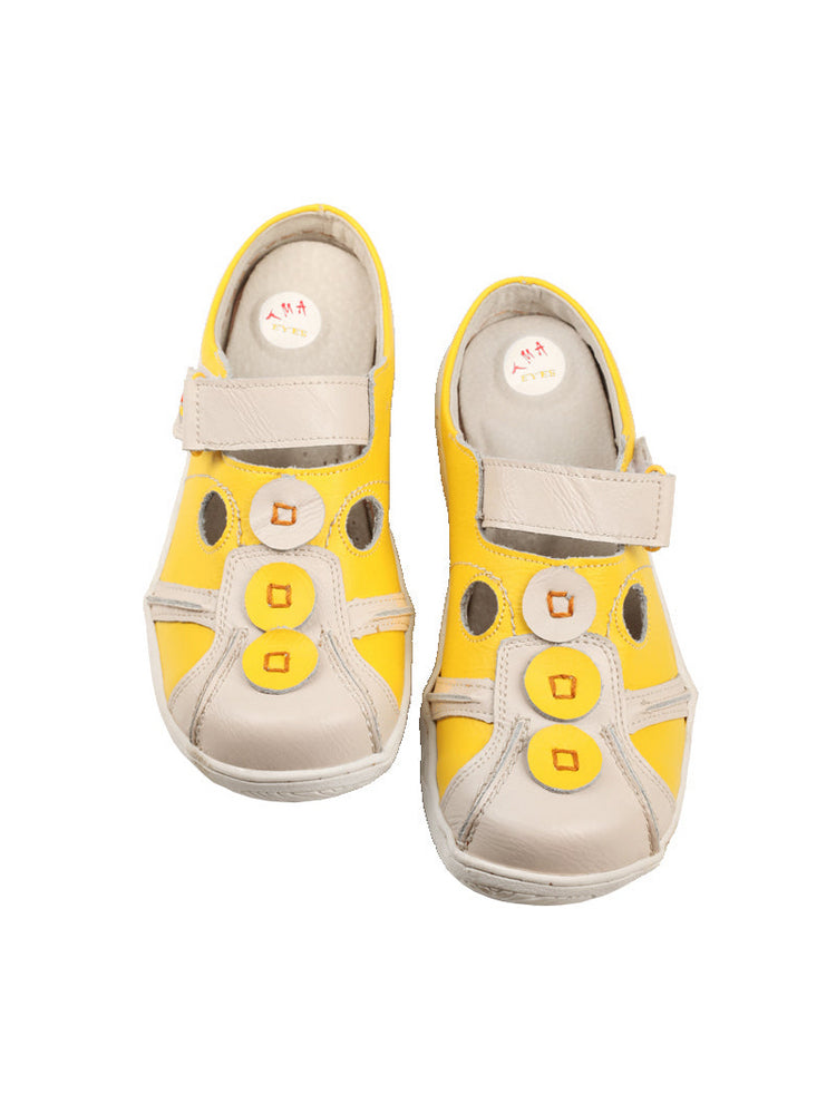 TMA EYES Hand-Stitched Color-Block Sandals   Hollow Velcro Slip-On Women's