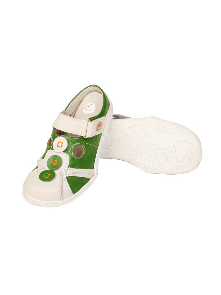 TMA EYES Hand-Stitched Color-Block Sandals   Hollow Velcro Slip-On Women's