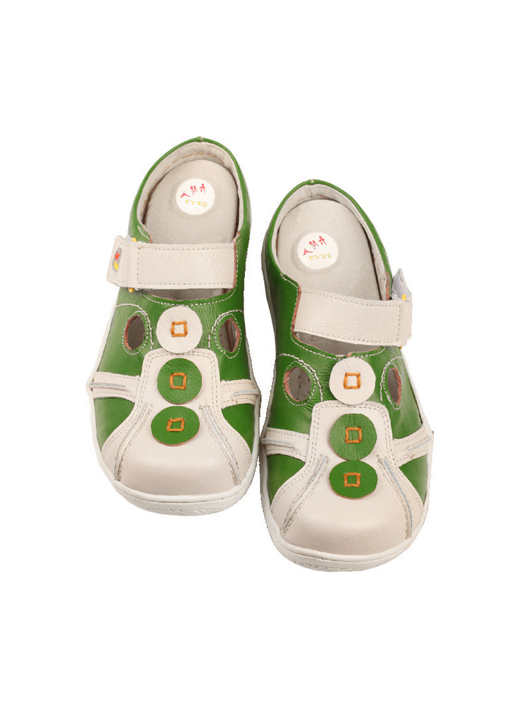 TMA EYES Hand-Stitched Color-Block Sandals   Hollow Velcro Slip-On Women's