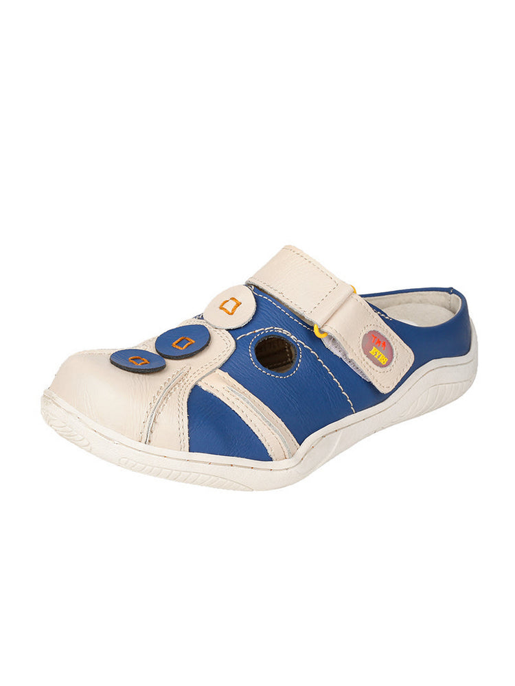 TMA EYES Hand-Stitched Color-Block Sandals   Hollow Velcro Slip-On Women's