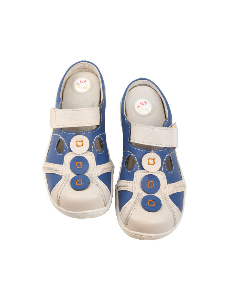 TMA EYES Hand-Stitched Color-Block Sandals   Hollow Velcro Slip-On Women's