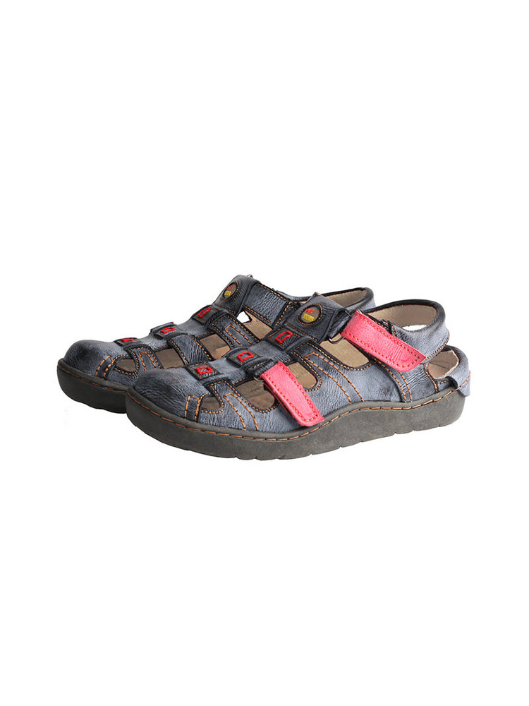 TMA EYES Leather Sandals  Closed-Toe Velcro Adjustable Round Toe Women's