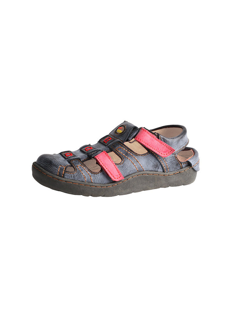 TMA EYES Leather Sandals  Closed-Toe Velcro Adjustable Round Toe Women's