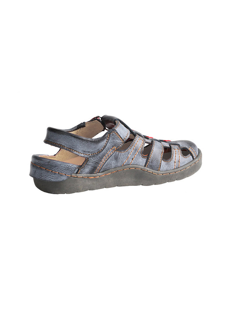 TMA EYES Leather Sandals  Closed-Toe Velcro Adjustable Round Toe Women's