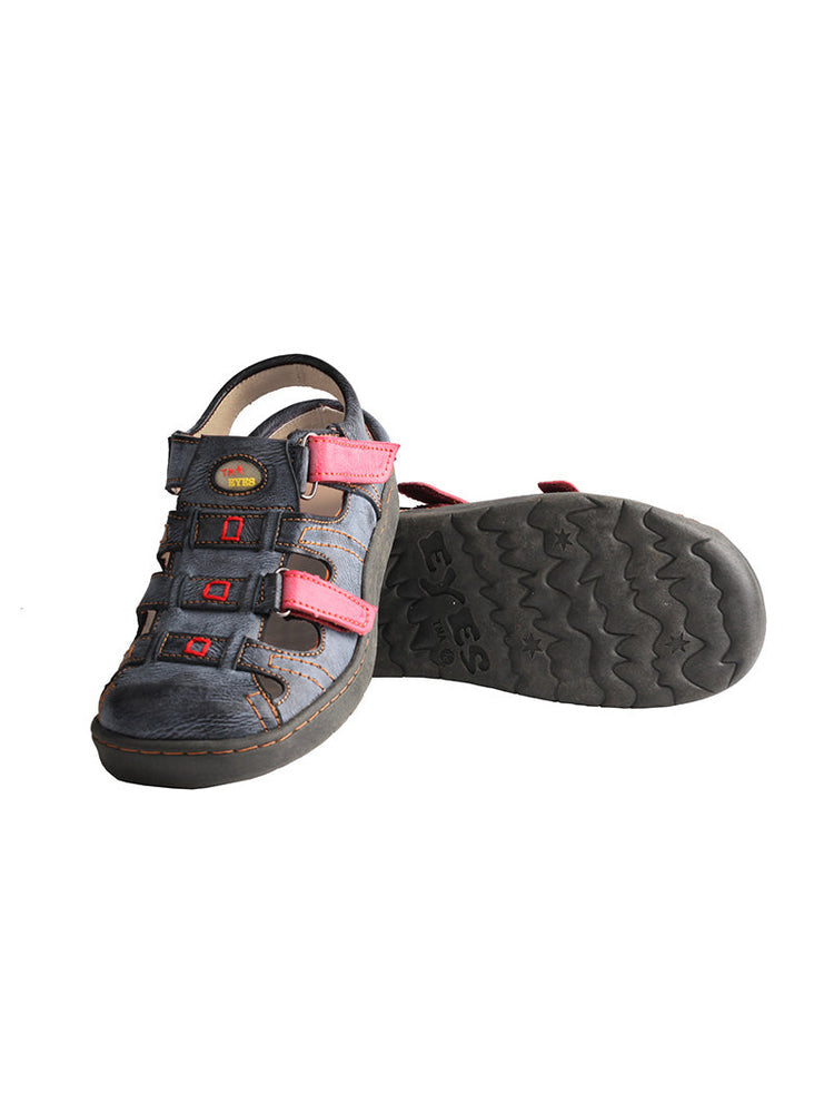 TMA EYES Leather Sandals  Closed-Toe Velcro Adjustable Round Toe Women's