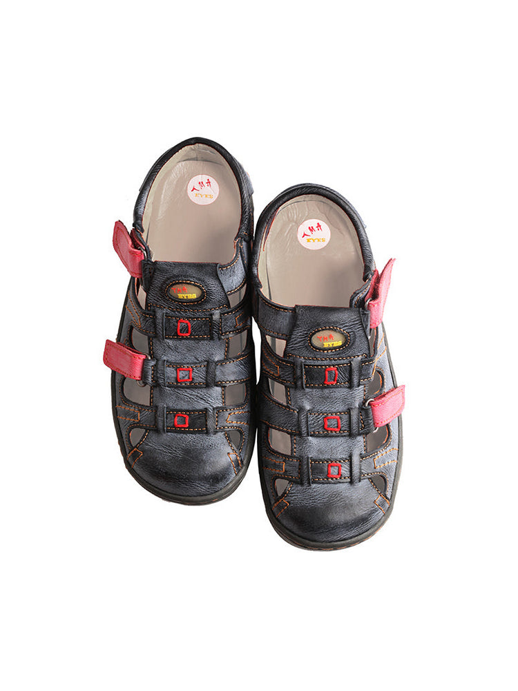 TMA EYES Leather Sandals  Closed-Toe Velcro Adjustable Round Toe Women's