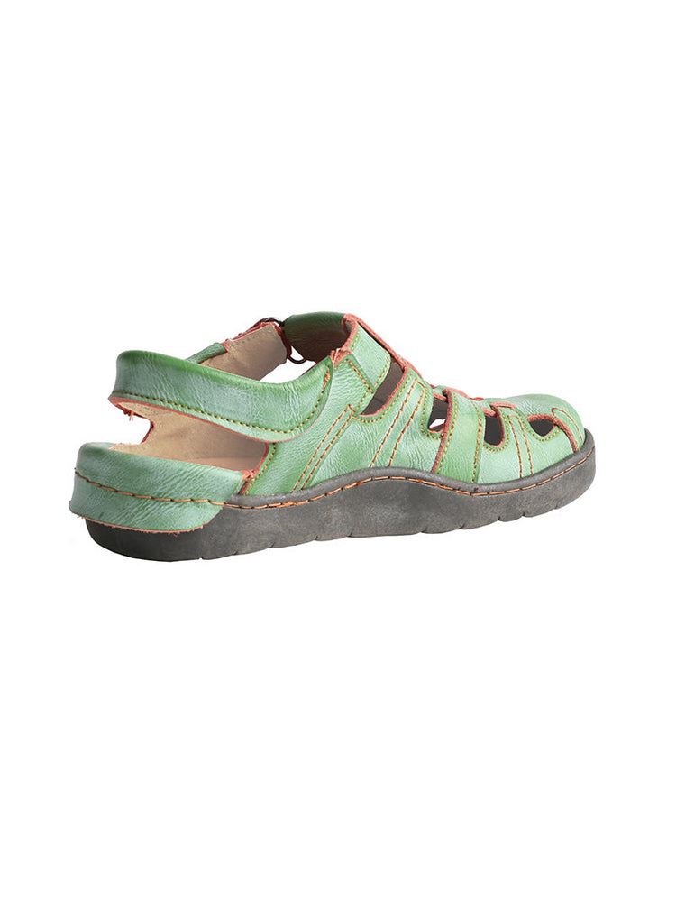 TMA EYES Leather Sandals  Closed-Toe Velcro Adjustable Round Toe Women's