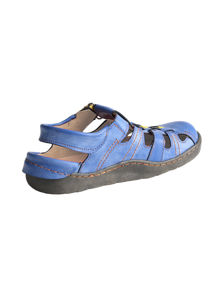 TMA EYES Leather Sandals  Closed-Toe Velcro Adjustable Round Toe Women's