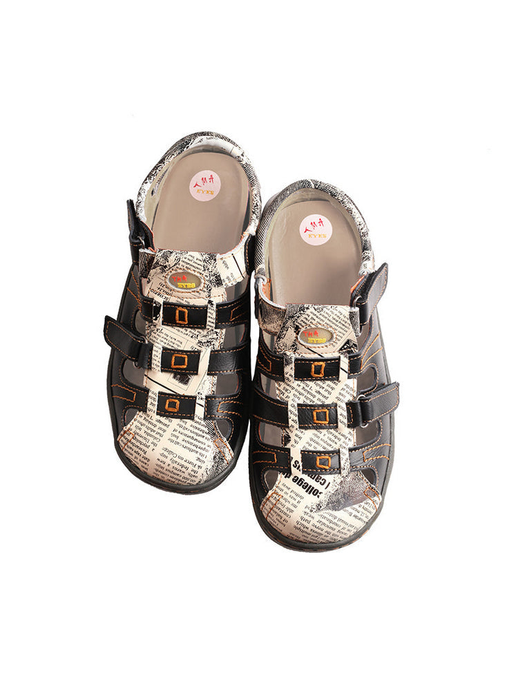 TMA EYES Leather Sandals  Closed-Toe Velcro Adjustable Round Toe Women's