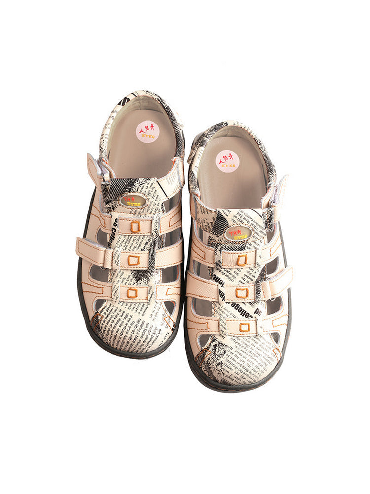 TMA EYES Leather Sandals  Closed-Toe Velcro Adjustable Round Toe Women's