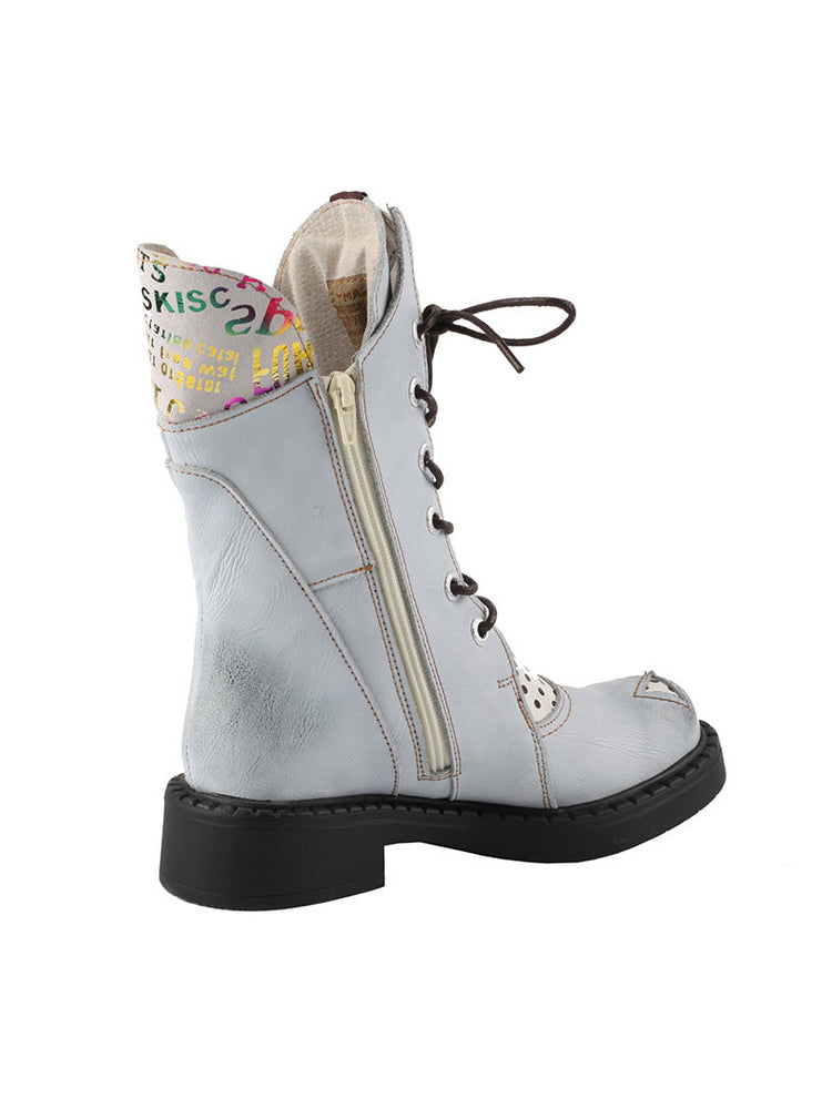 TMA EYES Mid-Calf Martin Boots  Thick Heel Irregular Splicing Lace-Up Women's