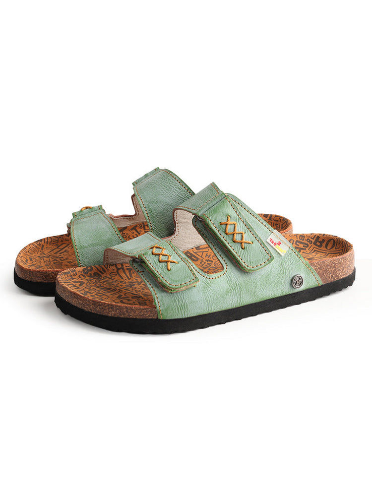 TMA EYES Polka Dot Leather Sandals   Hand Stitched Open Toe Footbed Flats